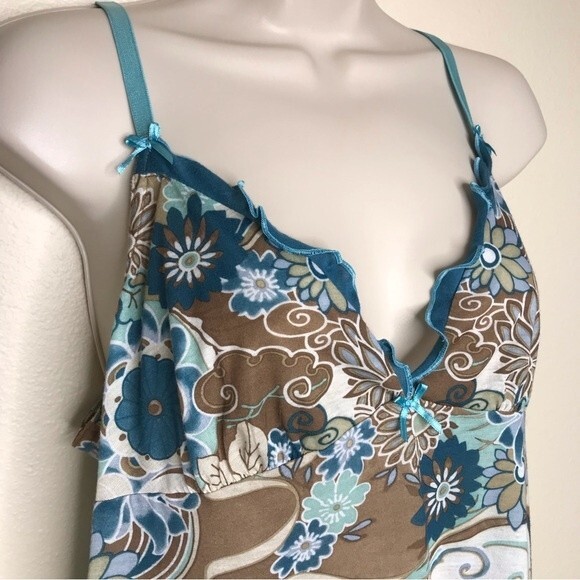 Nick and Sarah Intimates Floral Nightgown Chemise Slip Blue Brown Women Medium - Picture 2 of 12